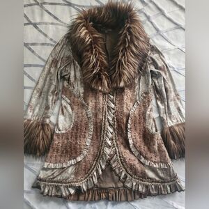 Designer Women Cardigan with Faux Fur Collar and Cuffs, Sz S